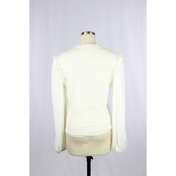 NATION LTD Quintana Ivory Cotton Jersey V-Neck Long Sleeve T-Shirt Top, Size S - Picture 5 of 15
